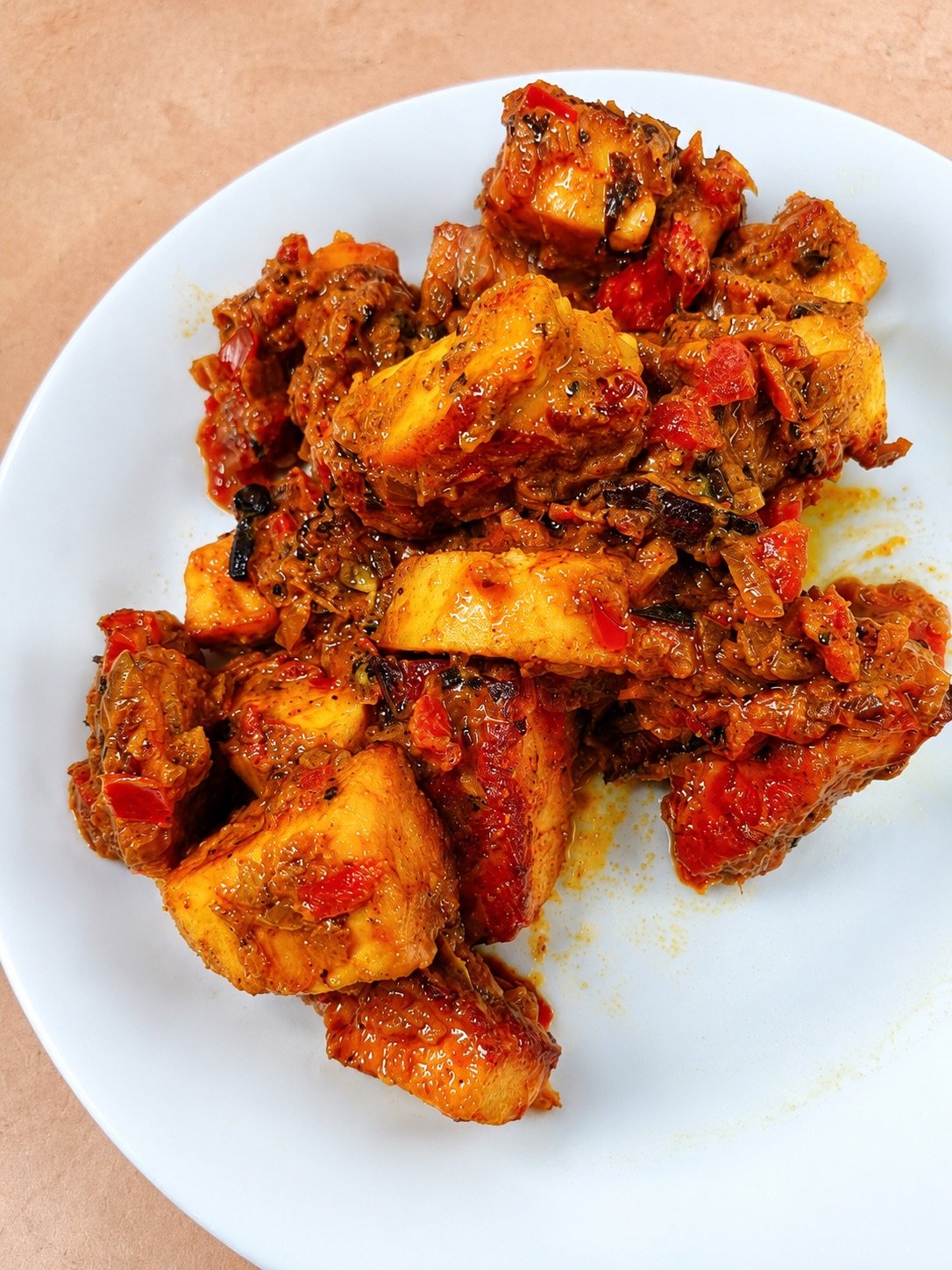 masala paneer on a plate, closeup shot