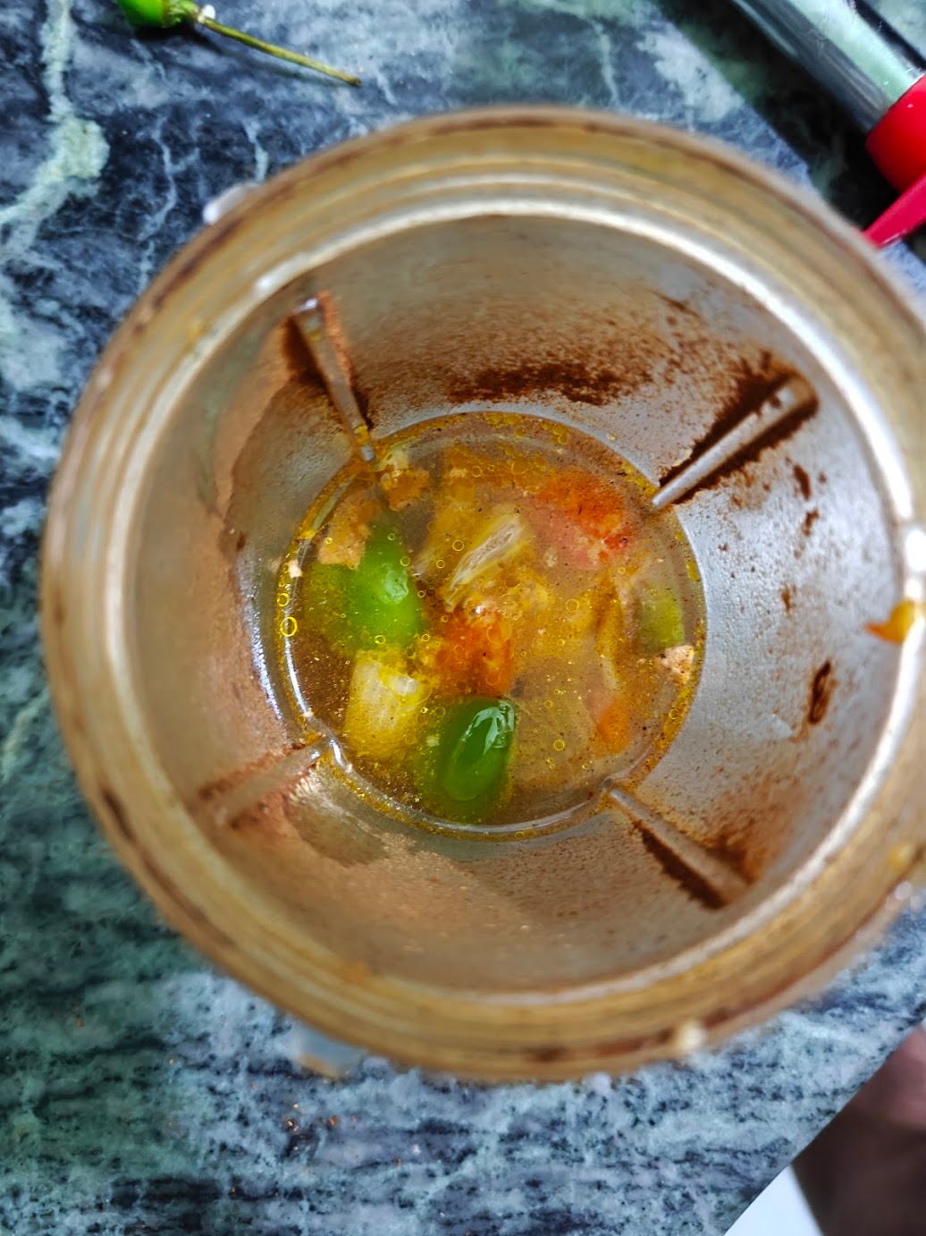 Cooked vegetables added to the blender along with a little bit of water for making Kadai Paneer gravy